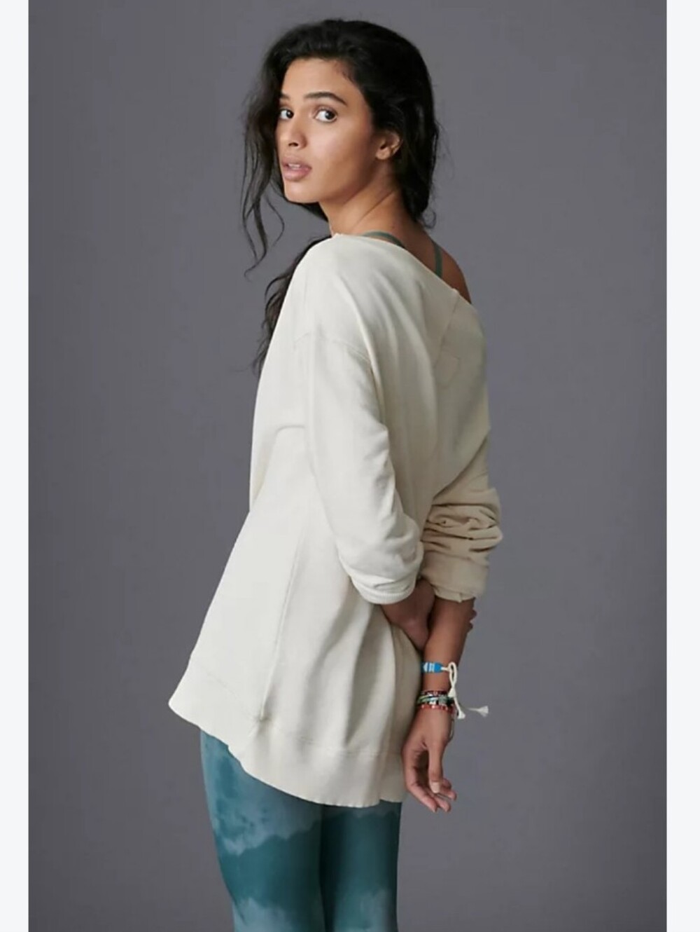 Anthropologie Pilcro Donna Tunic Pullover Boat-Neck Cream Sweatshirt Size M